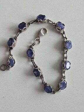 Fabulous Artisan 11tcw+ Natural Tanzanite Sterling Silver Tennis Bracelet 8"